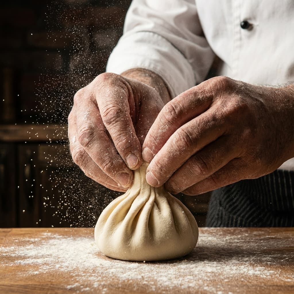 Chef preparing Khinkali